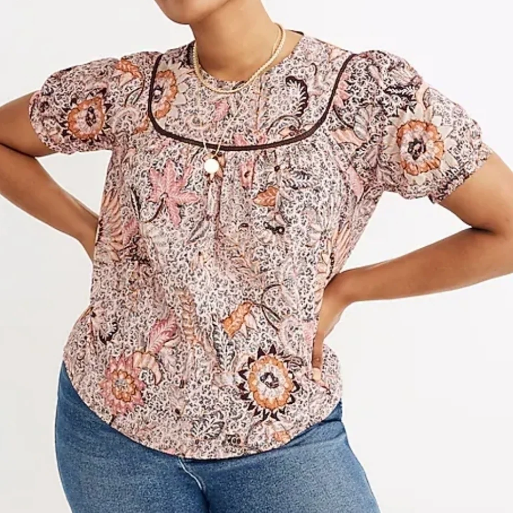MADEWELL yoked short puff sleeve top in Bali bloom size Medium